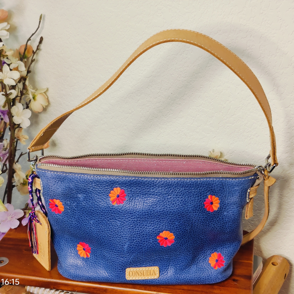 Consuela Ava Blue Leather Crossbody Bag - Retired Print - Floral Embroidery